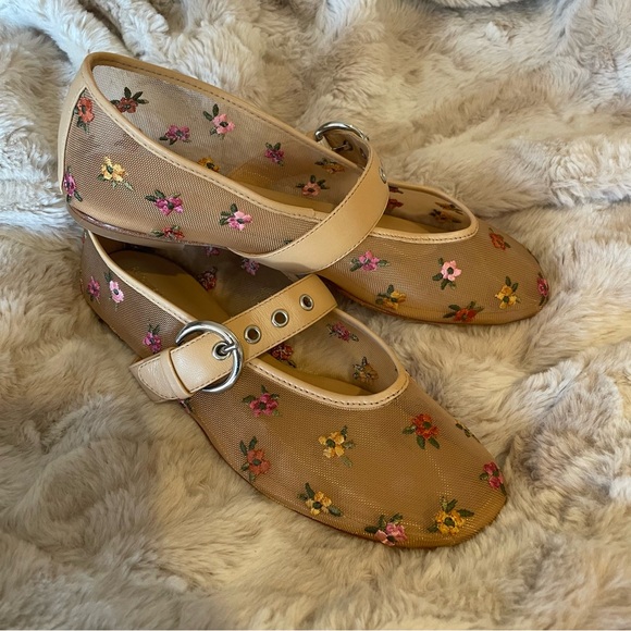 NEW Anthropologie Reformation Floral Embroidered Bethany Mesh Ballet Flats 7 US - Picture 2 of 12